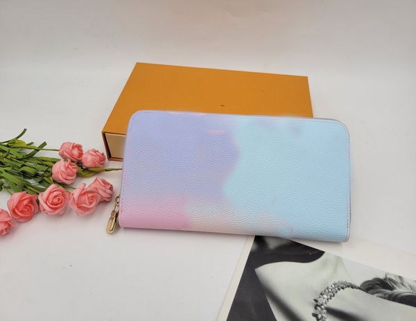 

m81349 onthego zippy wallet canvas pochette real cowhide-leather women men spring in the city color gradations sunrise pastel cash card bag, Red;black