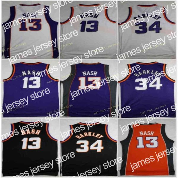 

new vintage basketball jerseys charles 34 barkley steve 13 nash purple white black stitched shirts phoenlx, Black;red