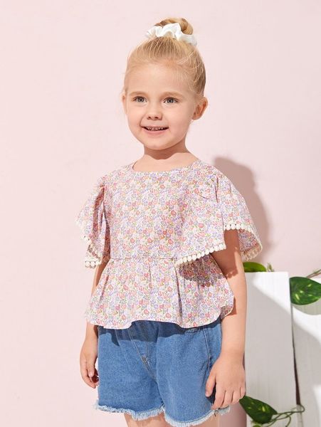 

toddler girls lace trim ditsy floral peplum she, White;black