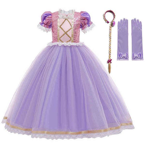 VOGUEON Rapunzel Kleid Mädchen Prinzessin Halloween Geburtstag Party Cosplay Kostüm Kinder Pailletten Sommer Kleines Mädchen Kleider Vestido G220428