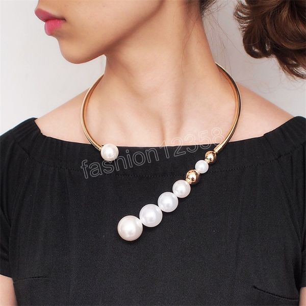 Simulierte Perle Drehmomente Halsband Halskette Für Frauen Mode Metall Aussage Bib Kragen Halskette Zubehör Schmuck