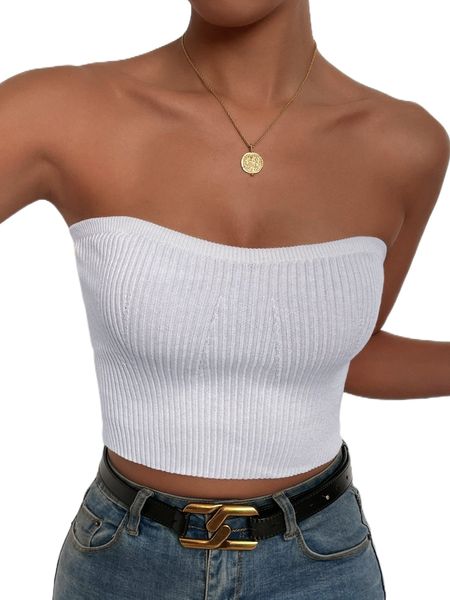 

solid crop tube knit 52qa#, White;black