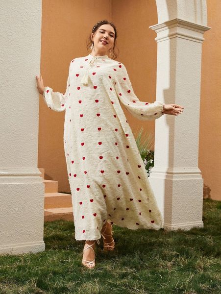 

plus tie neck heart print dress l0c9#, Black