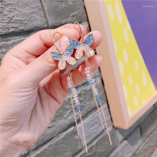 Lustre de lustre coreano Crystal Butterfly Brincos para Brincos para Mulher Girl Long Tassel Brincho Jóias