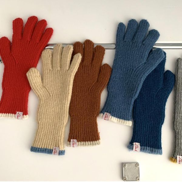 Cinque dita guanti da donna addensare lavorato a maglia di lana inverno 2022 solido colorato in maglia touch screen studente equitazione dito diviso caldo guanto femminile