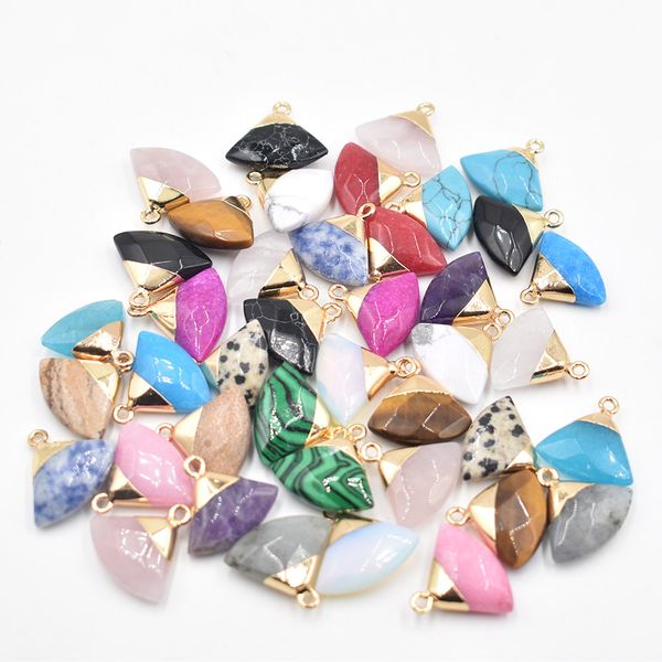 

fan shape natural stone crystal pendant charm pendants for jewelry making supplies diy fine necklace earrings, Black
