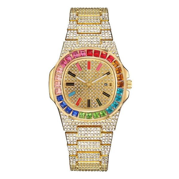 

wristwatches mens watch brand for men women luxury iced out black gold crystal calendar fashion wrist watches relogio masculino, Slivery;brown