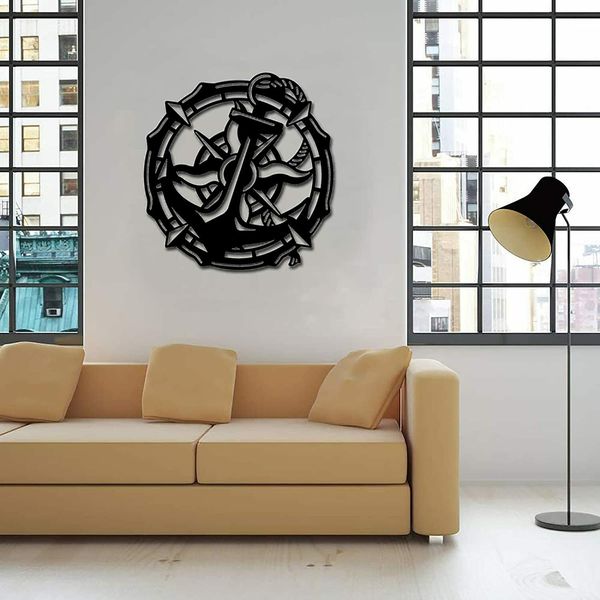 Metallanker-Wanddekoration, Bootsanker, nautisches Dekor, dekorativer Kompass, Wandkunst