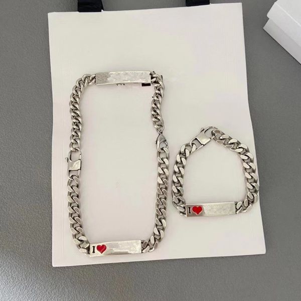 

luxury jewelry french brand b letter heart shaped chain necklace men's and women's fashion hip hop street bracelet birthday gift, Silver