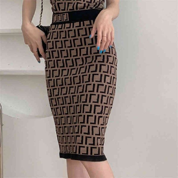 

casual dresses summer double letter jacquard knit slim hip wrap skirt women's wear, Black;gray