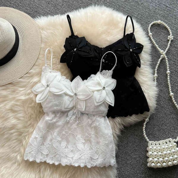 

women's tanks camis 2022 summer novelty super fairy three-dimensional flower beaded suspender vest women's outward wearing western, White