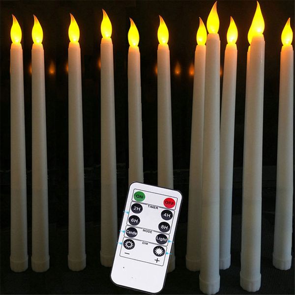 Pacote de 6 velas LED de Natal com luz cintilante com controle remoto Bateria de 10 polegadas de comprimento Velas decorativas brancas quentes em forma de sino cera de vela redonda luzes de chá