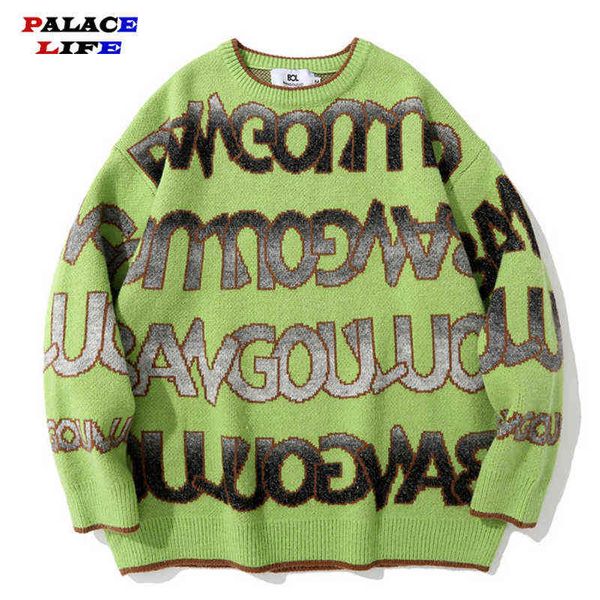 

men harajuku sweater hip hop streetwear letter print knitted jumper sweater 2021 autumn cotton pullover loose knitwear t220730, White;black