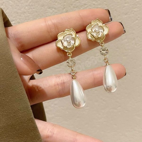 

sweet jewelry flower earrings pretty design elegant temperament simulated pearl dangle earrings for women, Silver