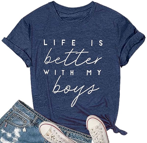 

is better with my boys women funny mom gift shirts graphic summer short athletic casual workout k6fg#, White