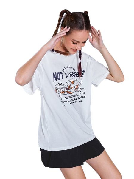 

x folluther slogan & cartoon graphic drop shoulder t-shirt k8tc#, White