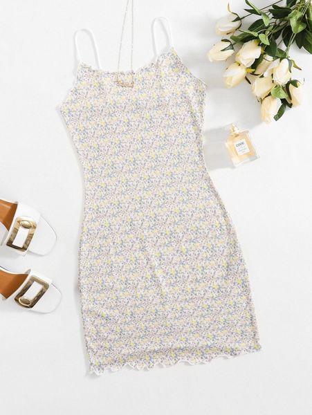 

ditsy floral lettuce trim dress d9gq#, Black;gray