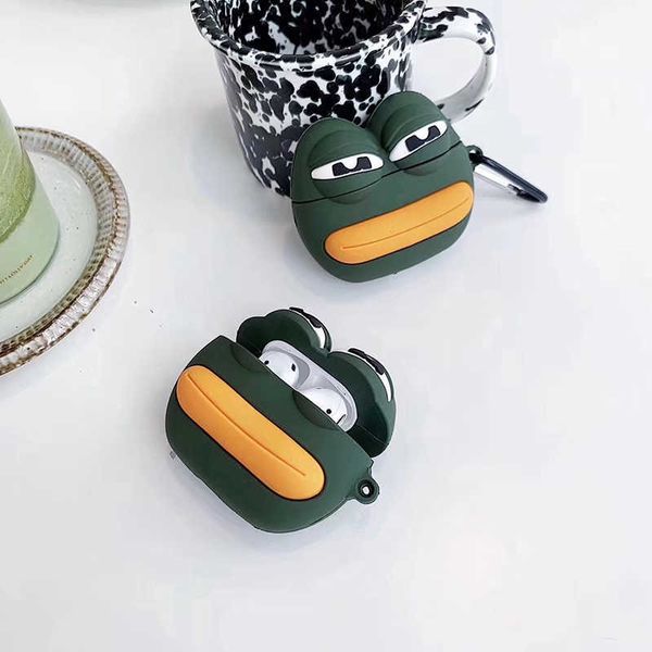 

sad frog sausage mouth soft silicone bluetooth wireless earphone cover for apple airpods 1 2 pro box anti-fall headset case
