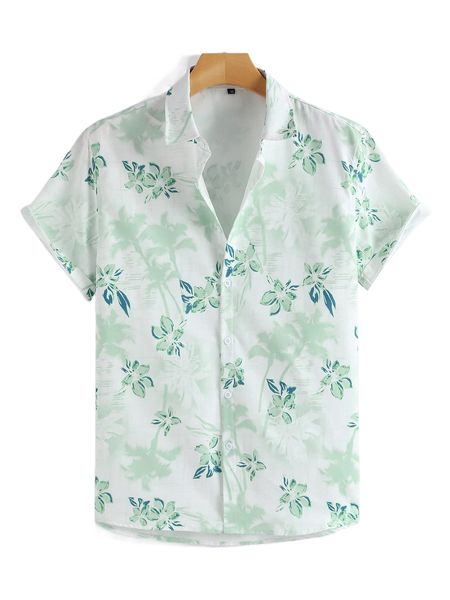 

men random floral & palm tree print shirt v7gn#, White;black
