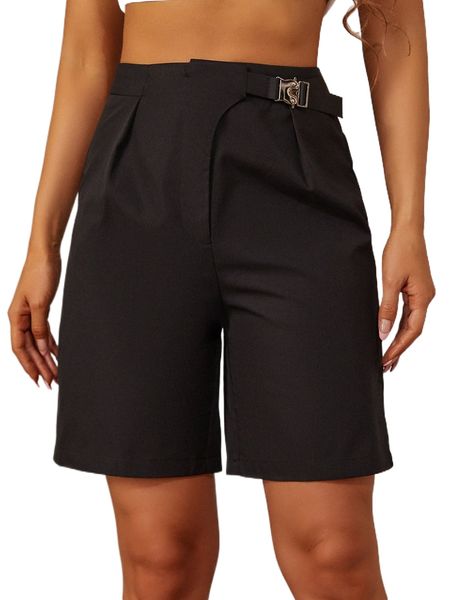

high waist buckle detail shorts r6sc#, White;black