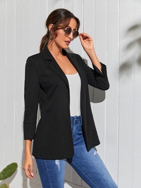 

lapel neck open front blazer l5xh#, White
