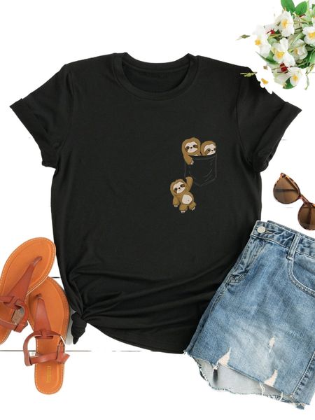 

plus sloth print tee 86le#, Black