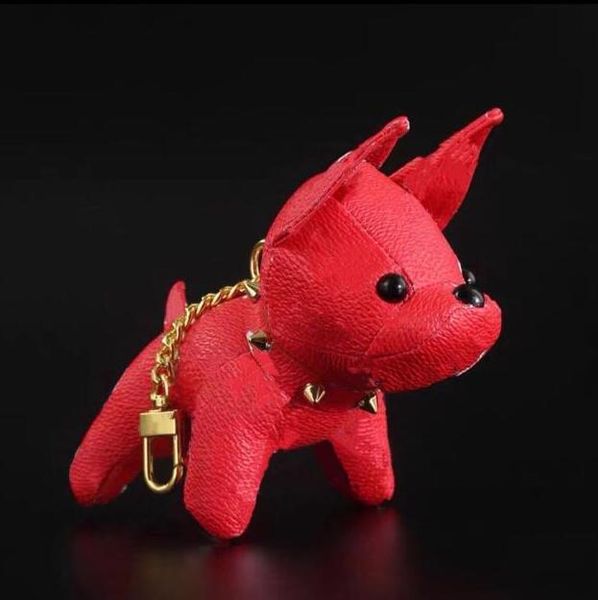 

designer cartoon animal small dog creative key chain accessories key ring pu leather letter pattern car keychain jewelry gifts, Silver