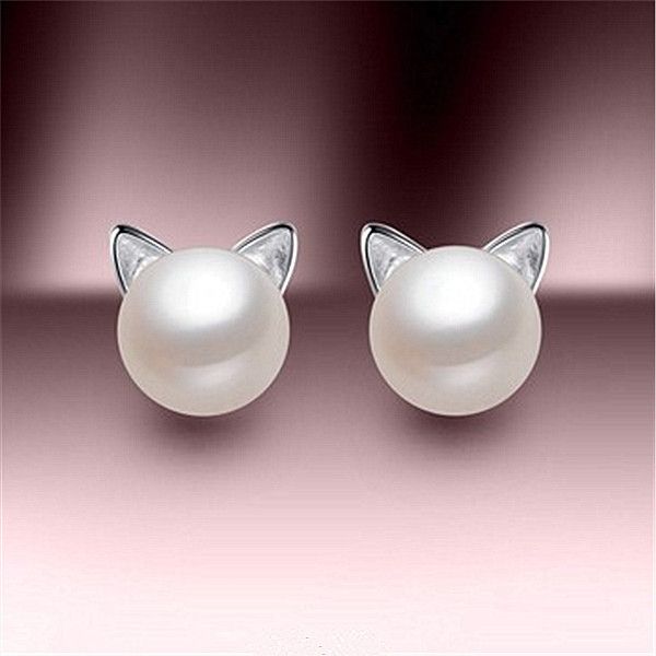 Moda fofa orelhas de gato pérola brincos de moda de jóias requintadas presentes de brincos femininos presentes de festa
