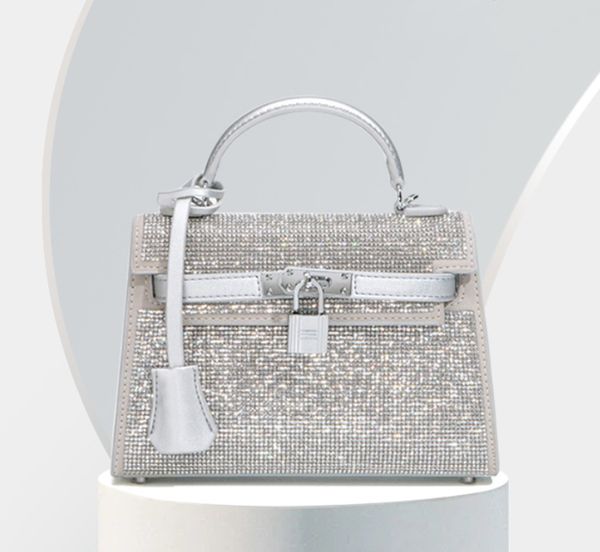 Блестящая сумка Бостон со стразами женская серебряная маленькая квадратная сумка через плечо с бриллиантами женская роскошная вечерняя сумка