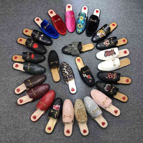 

mules designer slippers women loafers genuine leather sandals luxury casual shoes horsebit half drag princetown metal chain shoe ch34, Black