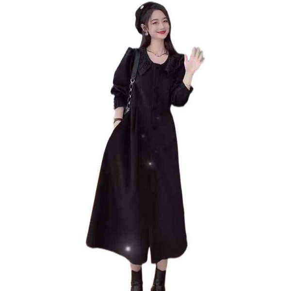 

autumn french style long maternity nursing dress lace peter pan collar postpartum woman zip breastfeeding dress formal breastfeeding j220628, White