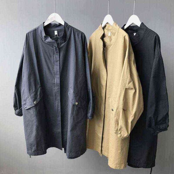 

women's trench coats autumn 2021 vintage women long sleeve o neck khaki black blue overcoat coat boyfriend cotton windbreaker trenchcoa, Tan;black