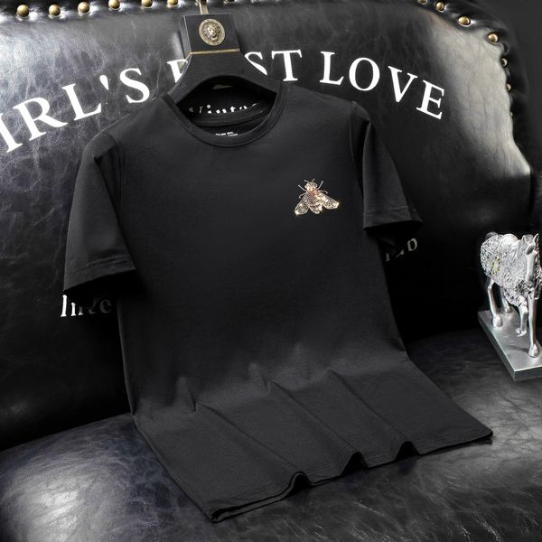 

men's t-shirts designer fashion brand laser drill t-shirt short sleeve men's t-slim large fashion t-shirt handsome little bee half, White;black