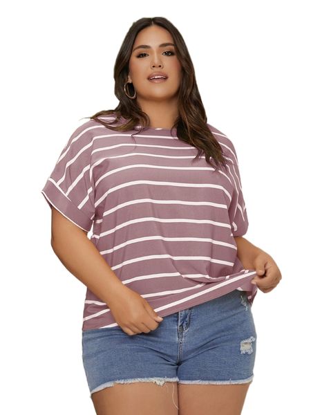 

plus striped batwing sleeve blouse 104m#, Black