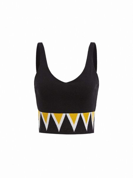 

mod geo pattern crop cami knit d8sj#, White;black