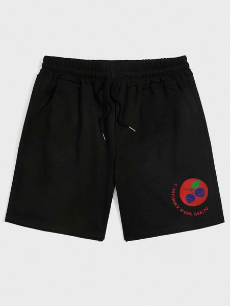

romwe guys cherry skull print drawstring shorts 100y#, White;black