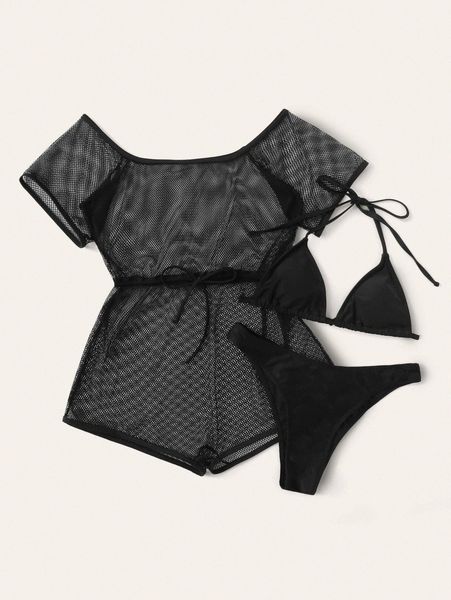 

plain halter triangle bikini swimsuit with cover up 924v#, White;black