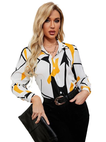 

graphic print button front shirt h20r#, White