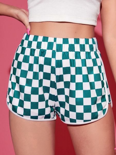 

checkered print contrast binding track shorts z1um#, White;black