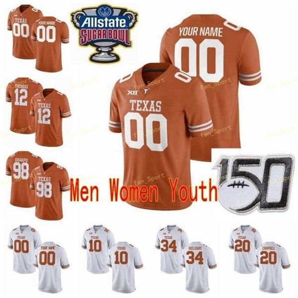 Thr NCAA College Maglie Texas Longhorns 34 Ricky Williams 40 Ayodele Adeoye 46 Joseph Ossai 46 Malik Jefferson Calcio personalizzato cucito