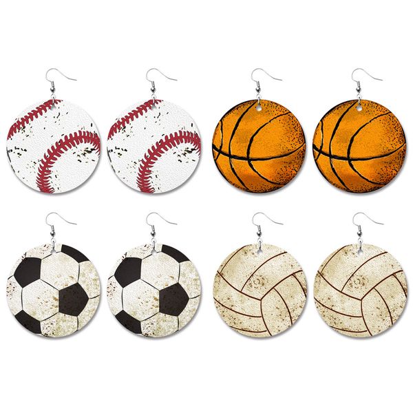 Baseball, calcio, pallavolo, orecchini in pelle vintage, stile sportivo europeo e americano, gioielli sferici della Coppa Europa