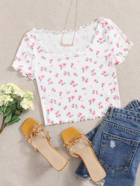 

lettuce trim ditsy floral crop 70zp#, White