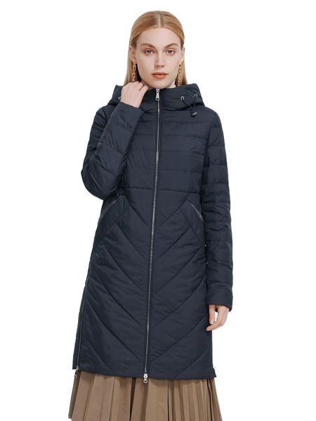 

quilted zip up longline winter coat 57vc#, Black