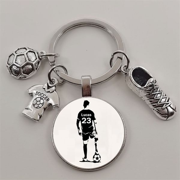 

football diy custom name keychain to play football boy for lovers 220623, Silver