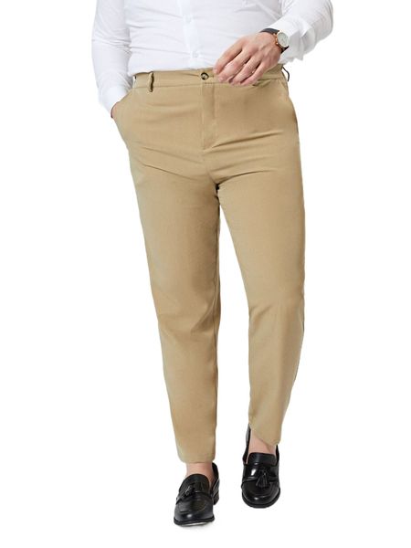 

extended sizes men high waist slant pockets pants l57u#, Black