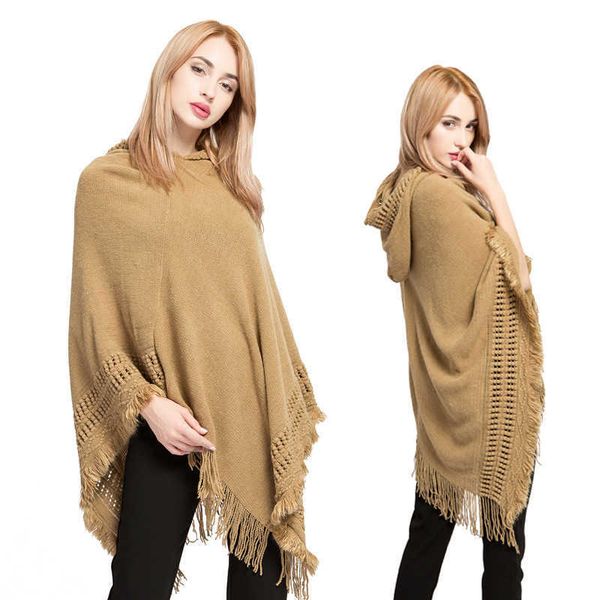 

shawl s autumn and winter hooded children tassel large sweater imitation cashmere cloak, Blue;gray