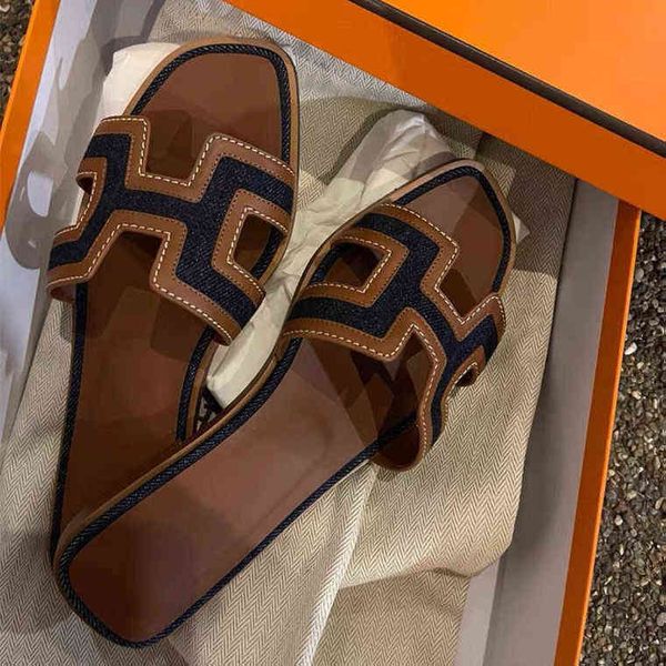 

designer herme slippers oran sandal ms womens summer wear new 2022 leather flat bottom paul love muff net red color sandals, Black