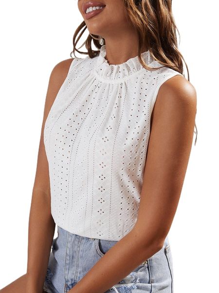 

frill trim schiffy tie back tank s00l#, White