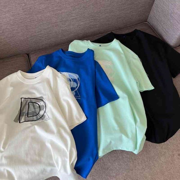 

new brand t shirts embroidery print loose versatile short sleeve t-shirt classic for men women, White