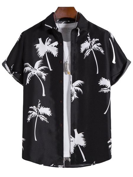 

men coconut tree print shirt without tee u28a#, White;black